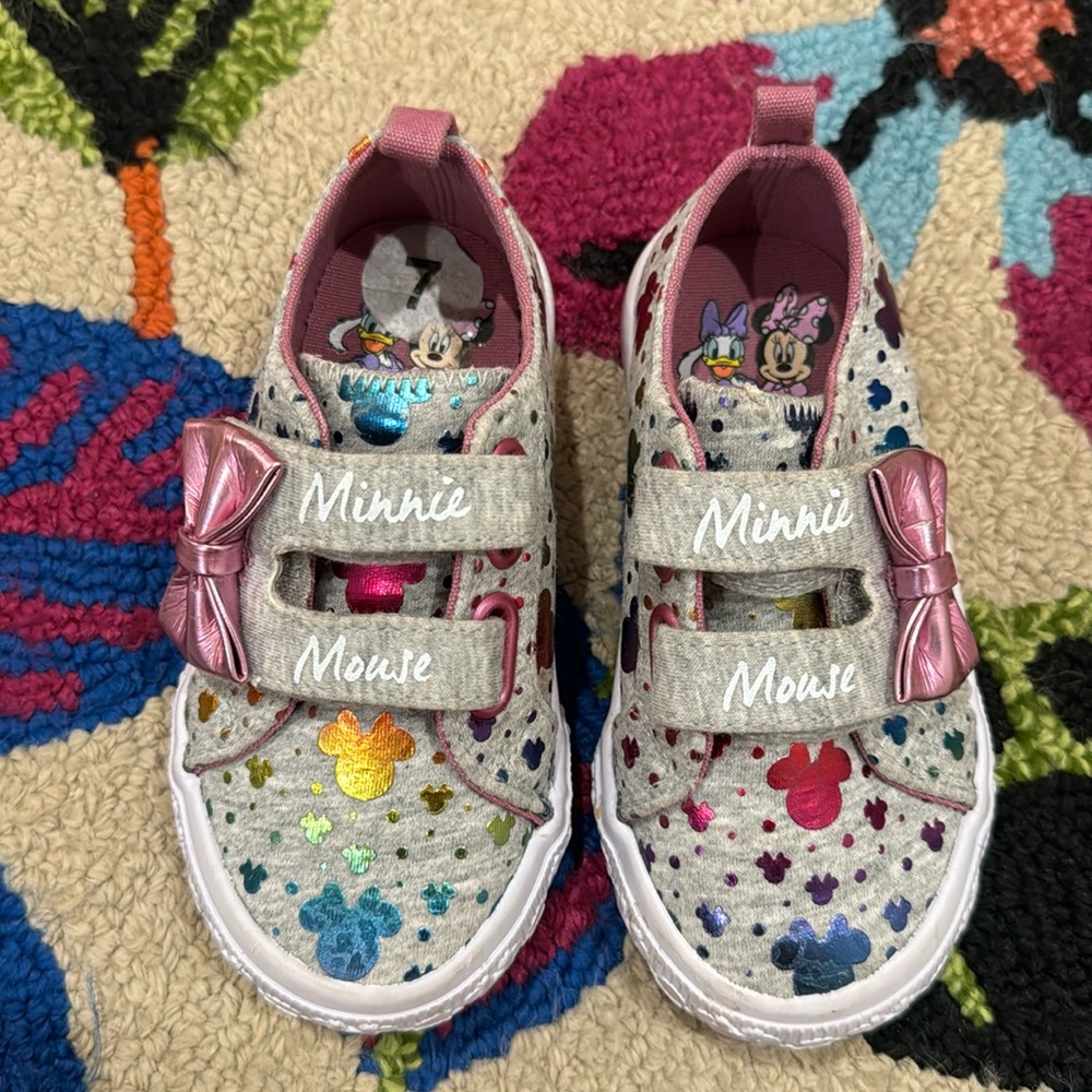 Minnie Mouse rainbow Velcro shoes for toddler, size 7